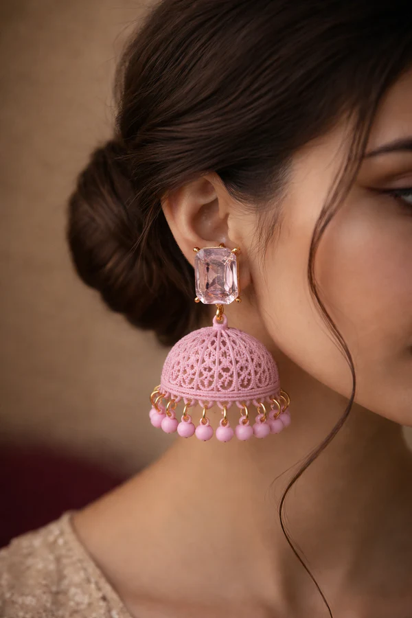 Jhumka Earrings with Ruby Stone | Traditional Party Wear Ethnic Jewelry for Women