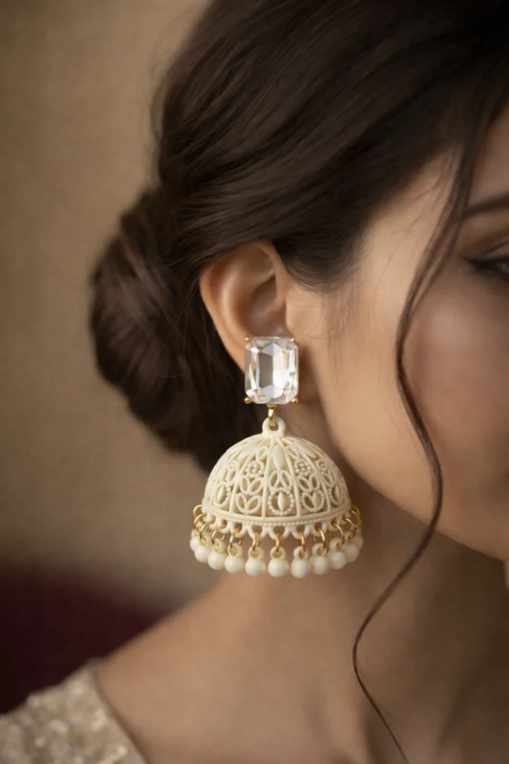 Jhumka Earrings with Ruby Stone | Traditional Party Wear Ethnic Jewelry for Women