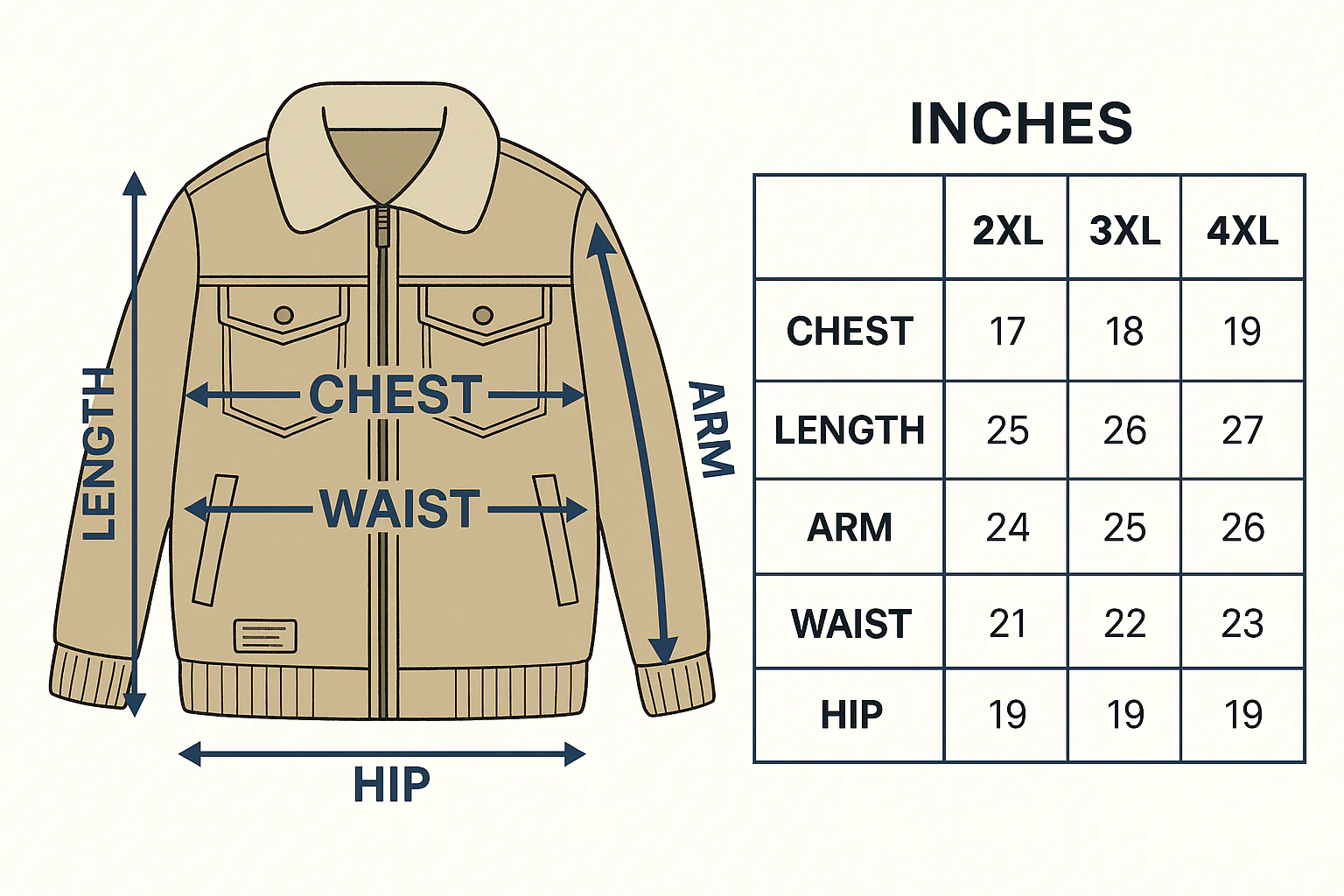 Men's Beige Winter Jacket with Faux Shearling Lining