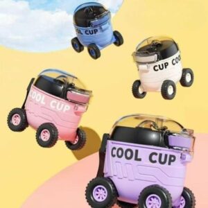 Cool Cup Water Bottle with Straw & Lid – Portable Leakproof Drinking Bottle with Wheels | Kids Travel Water Bottle | Cute Tumbler Cup