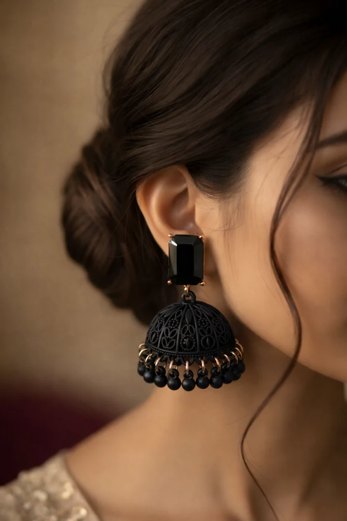 Jhumka Earrings with Ruby Stone | Traditional Party Wear Ethnic Jewelry for Women