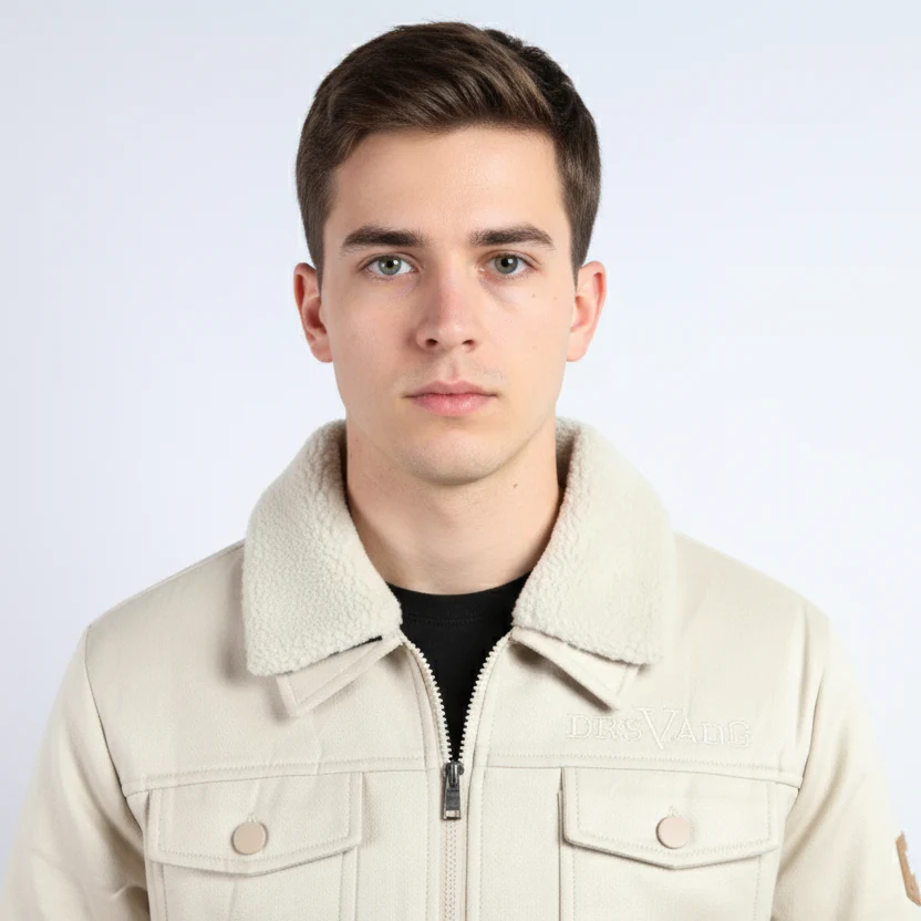Men's Beige Winter Jacket with Faux Shearling Lining