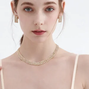 Elegant / Premium Style ✨ Luxury Gold-Plated Crystal Choker Necklace & Matching Earrings Set