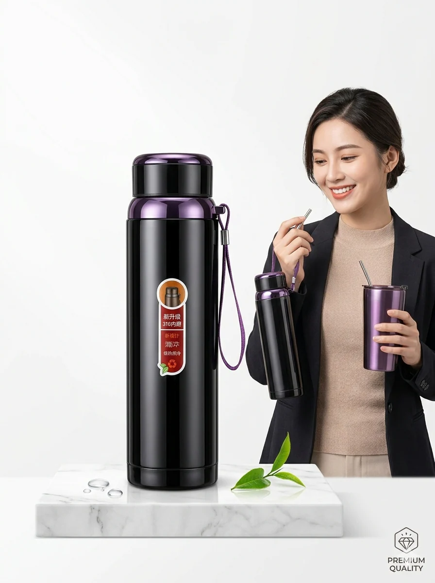 1 Liter Stainless Steel Water Bottle – 1000ml Vacuum Insulated Thermos Flask | Hot & Cold Leakproof Bottle