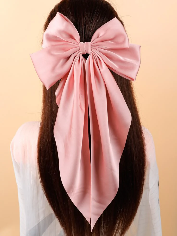 Large Satin Hair Bow for Girls | Long Ribbon Hair Clip | Elegant Hair Accessory Pakistan