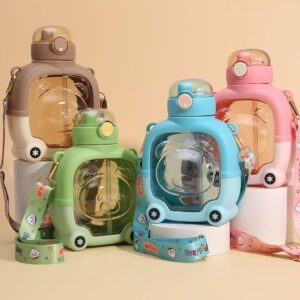 Cute Cartoon Bus Water Bottle for Kids 500ml – Leakproof Straw Water Bottle with Strap