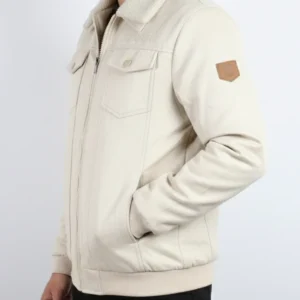 Men’s Beige Winter Jacket with Faux Shearling Lining